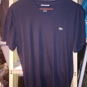 Lacoste Men's Navy Blue V-Neck Shirt